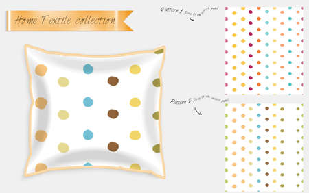 Interior design textile patterns. Realistic satin decorative pillow mock up with seamless pattern isolated on white. Two hand drawn seamless patterns with rough texture.のイラスト素材