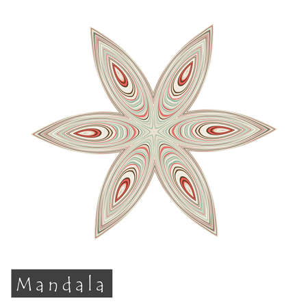 Made of thin lines detailed mandala. Floral symmetrical geometrical symbol. Vector flower mandala icon isolated on white. Oriental round colored pattern. のイラスト素材