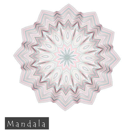 Made of thin lines detailed mandala. Floral symmetrical geometrical symbol. Vector flower mandala icon isolated on white. Oriental round colored pattern. のイラスト素材