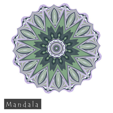 Made of thin lines detailed mandala. Floral symmetrical geometrical symbol. Vector flower mandala icon isolated on white. Oriental round colored pattern. のイラスト素材