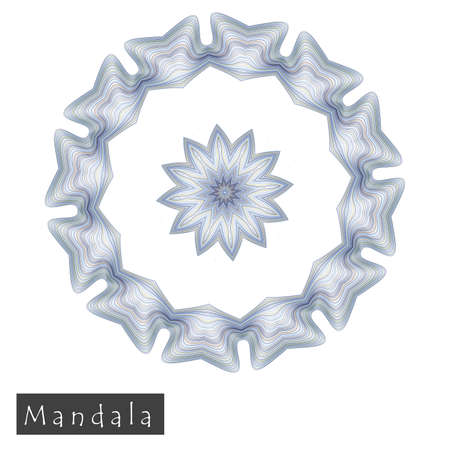 Made of thin lines detailed mandala. Floral symmetrical geometrical symbol. Vector flower mandala icon isolated on white. Oriental round colored pattern. のイラスト素材