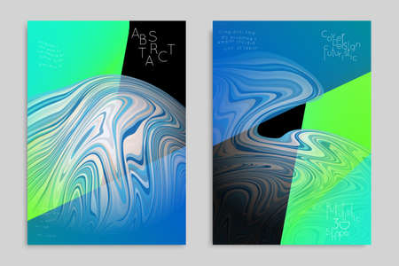 Blue and green banner templates with marble striped texture.のイラスト素材