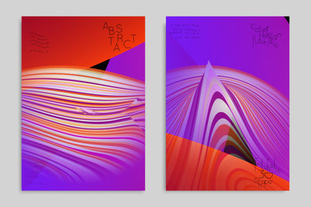 Set of red and purple abstract banner templates with marble striped texture.