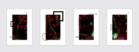 Set of artistic abstract universal card templates with simple geometric shapes and hand drawn doodle...