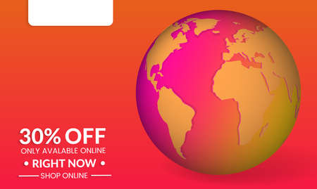 Abstract geometric background with globe. Modern template for social media banner. Contemporary material design with realistic shadow over flat gradient background.のイラスト素材