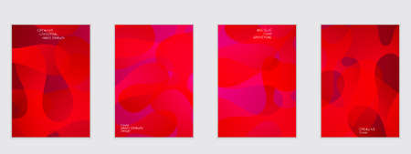 Abstract flyer templates with wavy shapes overlapping on bright gradient background. Social media web banner or landing page. Fluid colors and liquid shapes.のイラスト素材