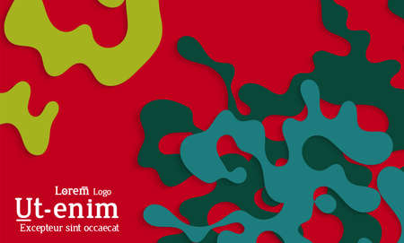 Abstract web templates with wavy cut out of paper layered shapes with realistic shadow. Social media web banner. Bright colored isolated. Overlapping paper cut shapes on gradient background.のイラスト素材