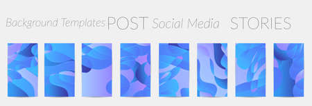 Abstract vector stories background set with bright gradient wavy organic overlapping shapes grunge textured. Disco music 80âs poster design. Blog post frame or border. Social media booster.のイラスト素材