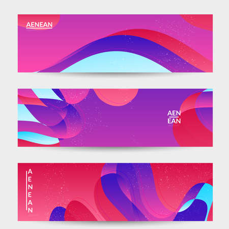 Abstract vector banner template with bright gradient wavy organic overlapping shapes grunge textured. Fluid wavy lines art. Disco music 80âs poster design. Social media frame or border.のイラスト素材