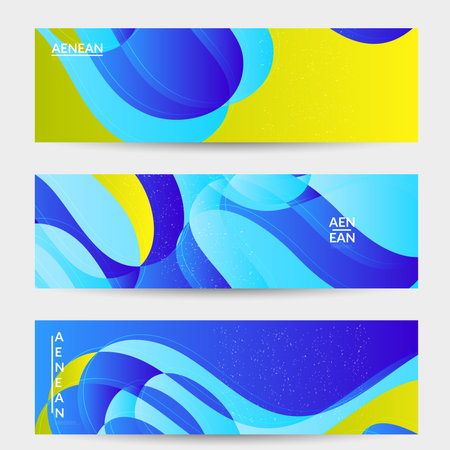 Abstract vector banner template with bright gradient wavy organic overlapping shapes grunge textured. Fluid wavy lines art. Template for seasonal sale advertising  marketing technology.のイラスト素材