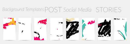 Social media story templates. Bright colored with hand drawn scribbles Easter holiday textures. Seasonal sale banner. Birthday party or anniversary invitation. Spring holiday art background set.のイラスト素材