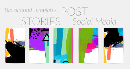 Social media story templates. Bright colored with hand drawn scribbles Easter holiday textures. Seasonal sale banner. Birthday party or anniversary invitation. Spring holiday art background set.のイラスト素材