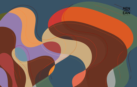 Abstract vector wallpaper, art terrazzo pattern with wavy geometric abstract shapes and lines in earthy natural organic color.Minimal modern template for wedding invitation.のイラスト素材