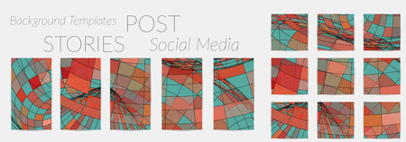 Abstract background set for social media post stories. Vector digital art backdrop. Wavy lines and grid texture. Optical art  pattern. Minimal modern design for marketing technology.のイラスト素材