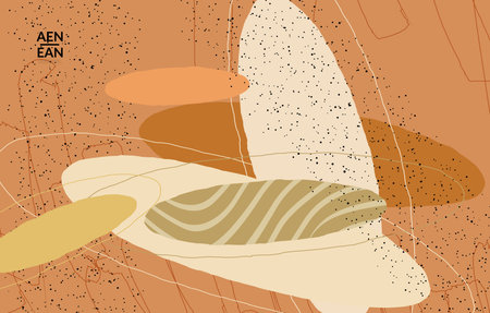 Abstract vector wallpaper. Exotic striped overlapping wavy shapes and lines. Packaging contemporary design. Hand drawn textured background for social media fashion frame.のイラスト素材