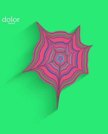 Abstract futuristic 3D object with realistic shadow on flat background. Computer digital model technology data science icon. Geometric shape with multicolored stripes.のイラスト素材