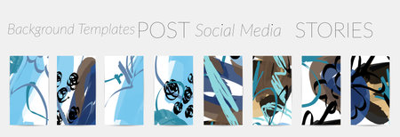 Social media story templates. Bright colored with hand drawn scribbles Easter holiday textures. Seasonal sale banner. Birthday party or anniversary invitation. Spring holiday art background set.のイラスト素材