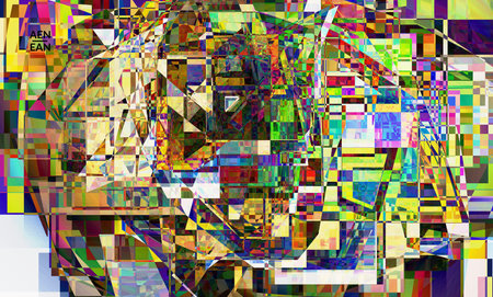 Abstract vector wallpaper. Small broken pixel distortion glitch art. Matrix geometric pattern. Vibrant colorful digital texture. Computer marketing sale background template.のイラスト素材