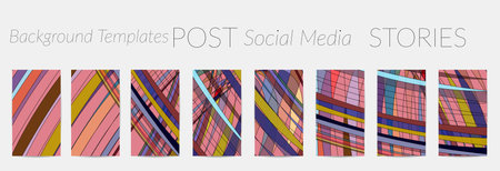 Abstract vector social media backdrop border with multicolored wire frame  geometric shapes. Futuristic design. 3D science model digital technology concept. Retro colored art.のイラスト素材