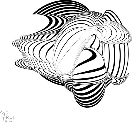 Abstract striped deep ocean life creature. Black and white optical art. Biology research marine science concept. Sea shell or jelly fish illustration showing wavy body moment under water.のイラスト素材