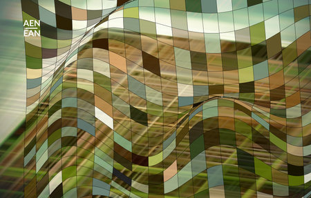 Abstract vector template with futuristic multicolored wire frame geometric shapes. 3D mesh digital science model concept. Web technology cover design. Wavy lines and grid texture. Optical art patternのイラスト素材