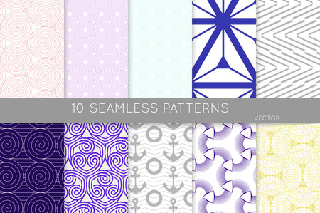 Simple geometric texture. Collection of seamless geometric minimalistic patterns. Backgrounds and wallpapers. Textile ornament. Properly grouped and layered drag and drop to the swatch pallet.のイラスト素材