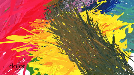 Abstract vector illustration with colorful feather layered shapes. Bright multicolored dimensional background. Brush stroke watercolor digital paint imitation. Rainbow scribble advertising template.のイラスト素材