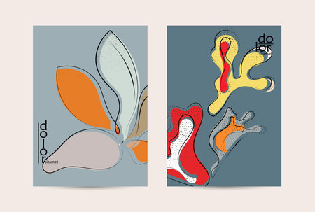 Retro flat colored organic food flyer template. Hand drawn fruit line   design. Cartoon calligraphic line vegetable with smooth curves grange textured.  Healthy eating brochure layout.のイラスト素材