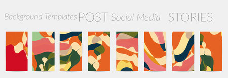 Social media booster background set. Art terrazzo pattern with wavy shapes and lines in earthy natural color for beauty  seasonal sale story post.のイラスト素材