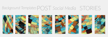 Abstract vector social media backdrop border with multicolored wire frame  geometric shapes. Futuristic design. 3D science model digital technology concept. Retro colored art.のイラスト素材