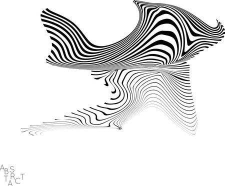 Abstract striped animal creature. Black and white optical art. Bird or fish illustration showing wavy body moment. Wild life simplified abstraction.のイラスト素材