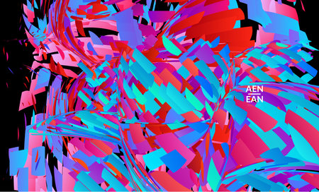 Abstract landing page template with bright colored random small particle explosion. Sport music social media layout. Optical art dynamic background with outer space motion. Futuristic vector.のイラスト素材