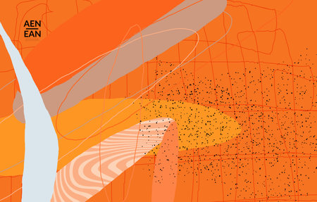 Abstract vector cover design with wavy motley shapes in natural colors. Hand textured with stripes and scribbles. Modern contemporary art. Poster or print template for sale promotion event.のイラスト素材