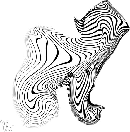 Abstract striped animal creature. Black and white optical art. Bird or fish illustration showing wavy body moment. Wild life simplified abstraction.のイラスト素材