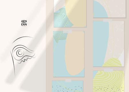 Abstract authentic portrait on modern card set template. One line continuous hand drawn doodle vector artwork. Contemporary composition in modern cubism art style. Mock up with shadow overlay.のイラスト素材