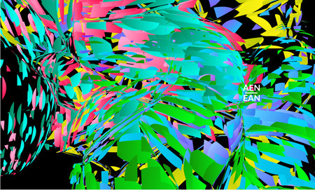 Abstract landing page template with bright colored random small particle explosion. Sport music social media layout. Optical art dynamic background with outer space motion. Futuristic vector.のイラスト素材