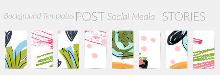 Social media story templates. Bright colored with hand drawn scribbles Easter holiday textures....