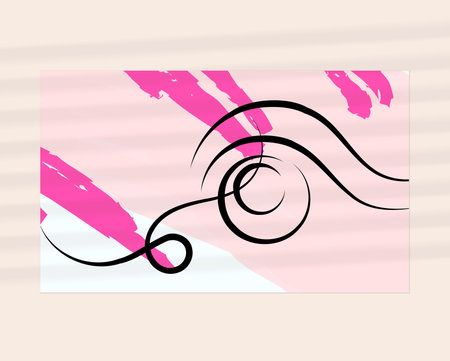 Continuous linear abstract face drawing on abstract background. Contemporary composition. Modern art, print or poster mock up with shadow overlay. Natural color textured with spots and lines.のイラスト素材