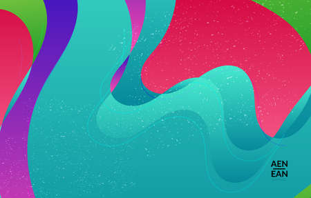 Abstract vector cover template with bright gradient wavy organic overlapping shapes grunge textured. Fluid wavy lines art. Disco music 80âs poster design. Social media frame or border.のイラスト素材