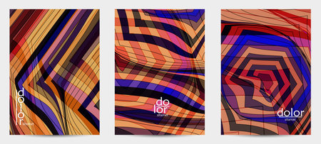 Abstract vector flyer template with futuristic multicolored wire frame geometric shapes. 3D mesh...
