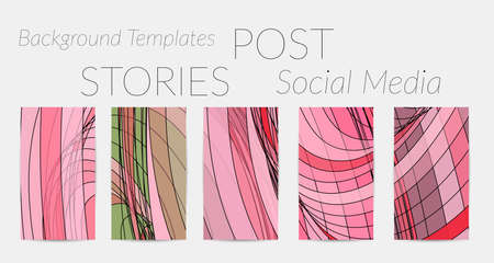 Abstract vector social media backdrop border with multicolored wire frame  geometric shapes. Futuristic stories template. 3D science model digital technology concept. Retro colored art.のイラスト素材