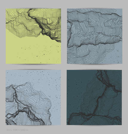 Ultra thin line net shape. Abstract 3D computer modeling science geometry. Futuristic sound wave interacting with random particles. Mold growing texture on flat earthly colored background.のイラスト素材