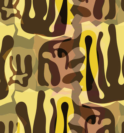 Vector seamless pattern of organic Matisse shapes. Natural earthy colors floral underwater life. Abstract seaweed camouflage background. Trendy floating wavy geometry. Random layered hand drawn art.のイラスト素材