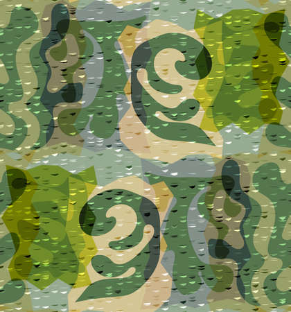 Vector seamless pattern of organic Matisse shapes. Natural earthy colors floral underwater life. Abstract seaweed camouflage background. Trendy floating wavy geometry. Random layered hand drawn art.のイラスト素材