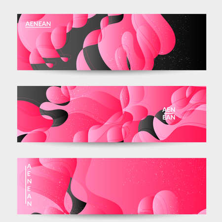 Abstract vector banner template with bright gradient wavy organic overlapping shapes grunge textured. Fluid wavy lines art. Template for seasonal sale advertising  marketing technology.のイラスト素材