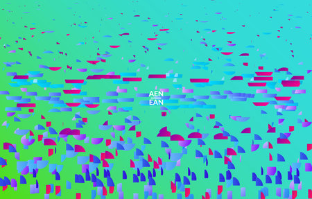 Abstract small bright particles moving on gradient. Dynamic modern design with glitch gradient lines. Vector design for disco music background. Colorful sound of music visualization.のイラスト素材