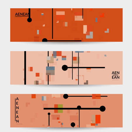 Abstract geometric texture. Mid century modern  design with geometric shapes transparent and overlapping. Retro colors. Banner template retro geometry vintage style.のイラスト素材