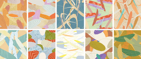 Abstract vector pattern set. Organic grunge textured overlapping wavy shapes and lines. Scribbled...