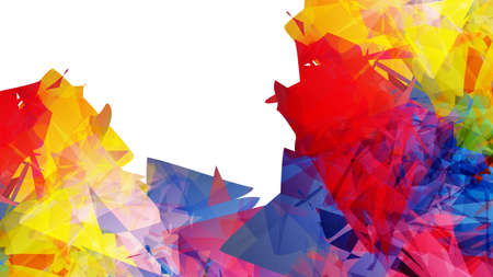 Abstract bright colorful template with polygonal random shapes on white background. Spikes of color burst create artistic border. Modern minimal geometric banner design.のイラスト素材