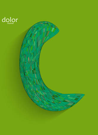 Abstract futuristic 3D object with realistic shadow on flat background. Computer digital model technology data science icon. Geometric shape with multicolored stripes.のイラスト素材